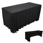 HAORUI Open Back Table Skirts, Rectangle Wrinkle Resistant Table Clothes, Ruffles Elastic Table Cover for Banquets, Weddings, Parties (6ft Black)