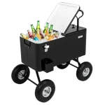 VINGLI 80 Quart Wagon Rolling Cooler Ice Chest, W/Long Handle and 10" Wheels, Portable Beach Patio Party Bar Cold Drink Beverage, Outdoor Park Cart on Wheels