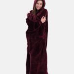The Comfy Dream Long, Lightweight Floor Lenght Microfiber Fleece Wearable Blanket, One Size Fits All, Burgundy