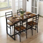 5 - Piece Dining Room Table Set, Compact Wooden Kitchen Table and 4 Chairs with Metal Legs Dinette Sets, Industrial Style Kitchen Table and Chairs for Dining Room & Small Space