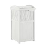 Suncast Wicker Resin Outdoor Hideaway Trash Can Bin with Latching Lid White