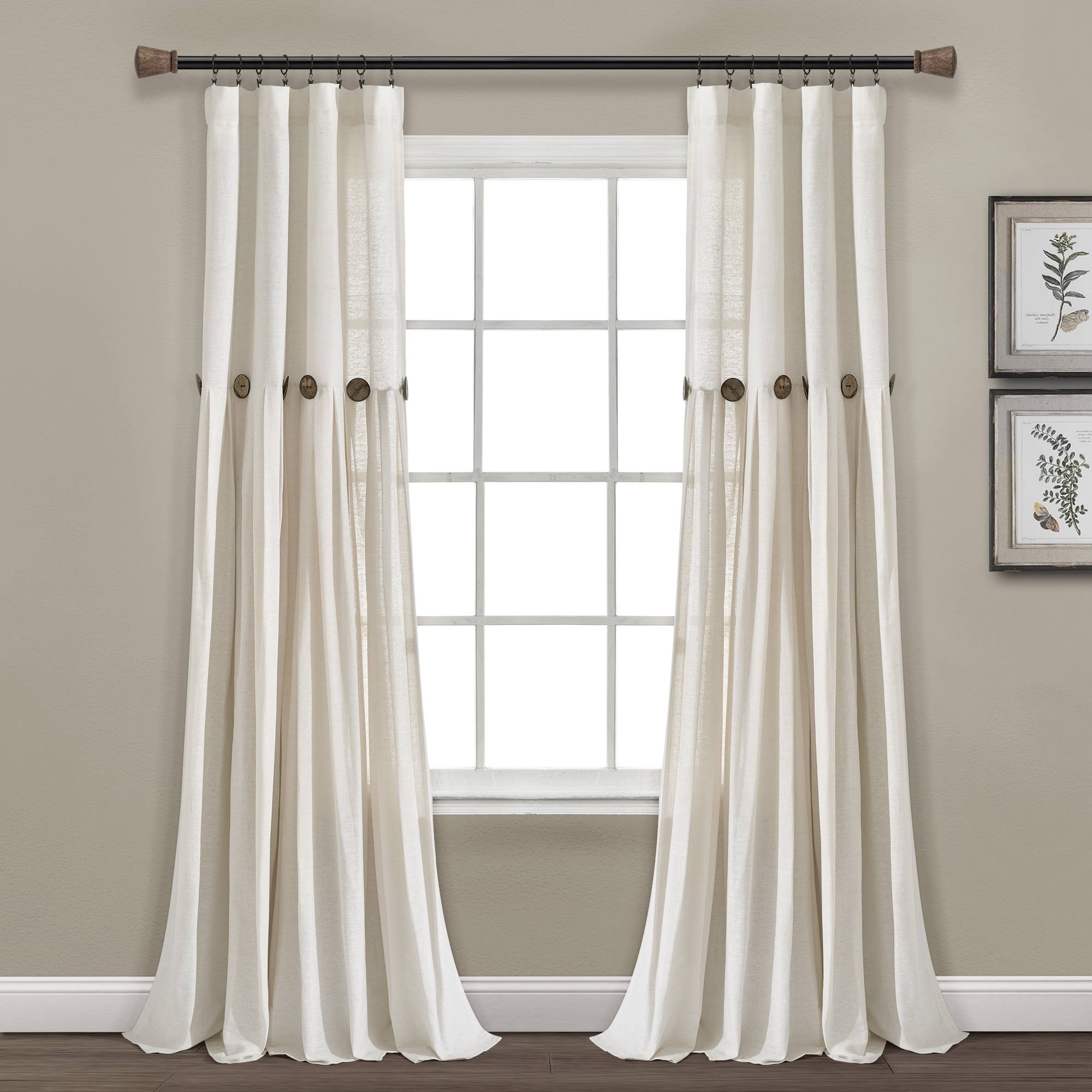 e4a88909f533262e5b2d46b83272b3298aed034957c13dc8be086c67a9c55a6a.jpg Lush Decor Linen Button Panel Window Curtain - 84", Single, Off-White - Image 1