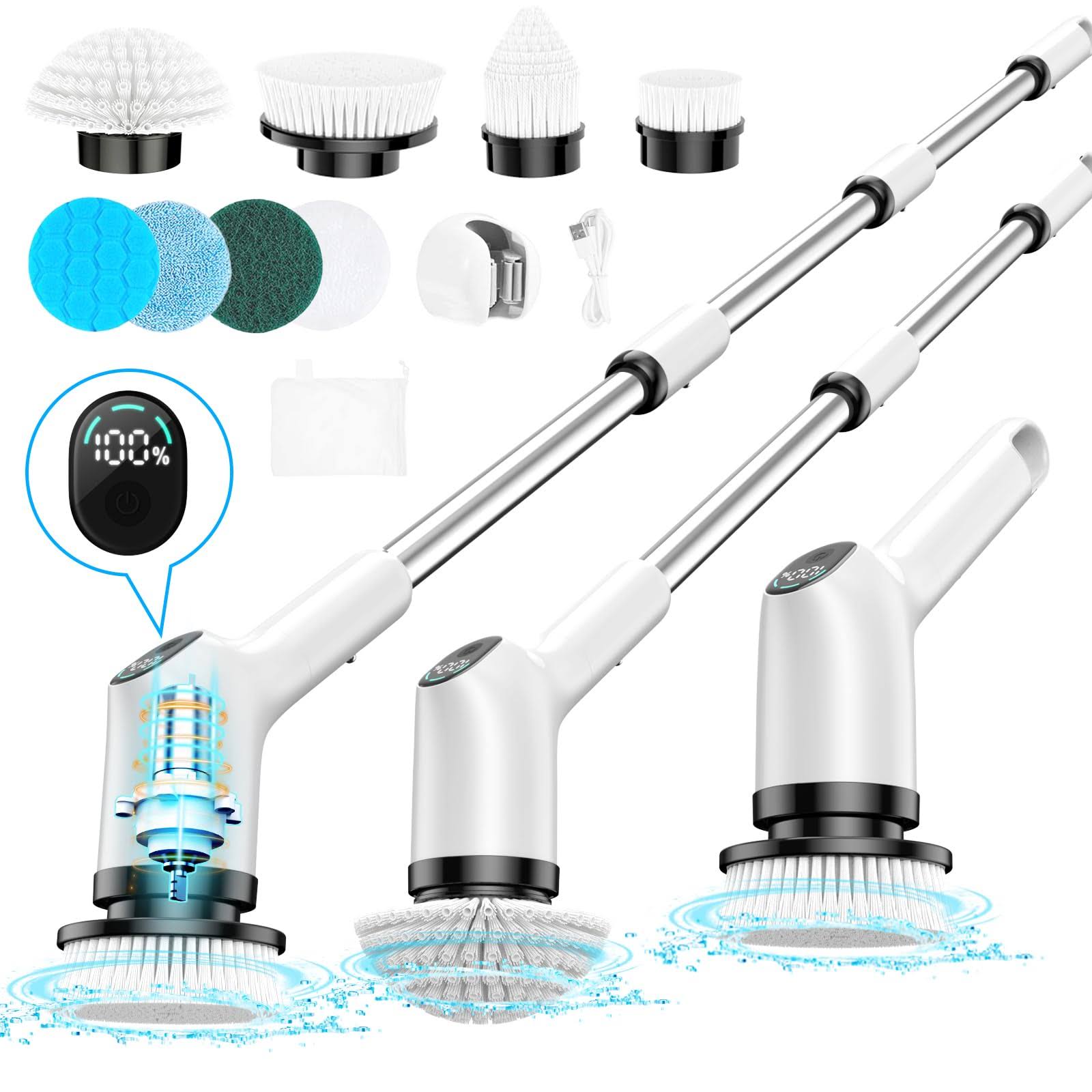 e4bff083844587c2525d9e3df664333f5c44eaf33519283b8a12ed90fa6e4404.jpg Electric Spin Scrubber, 2023 Upgrade Cordless Shower Scrubber with 8 Replaceable Brush Heads and 3 Adjustable Speeds, LED Screen and Extension - Image 1