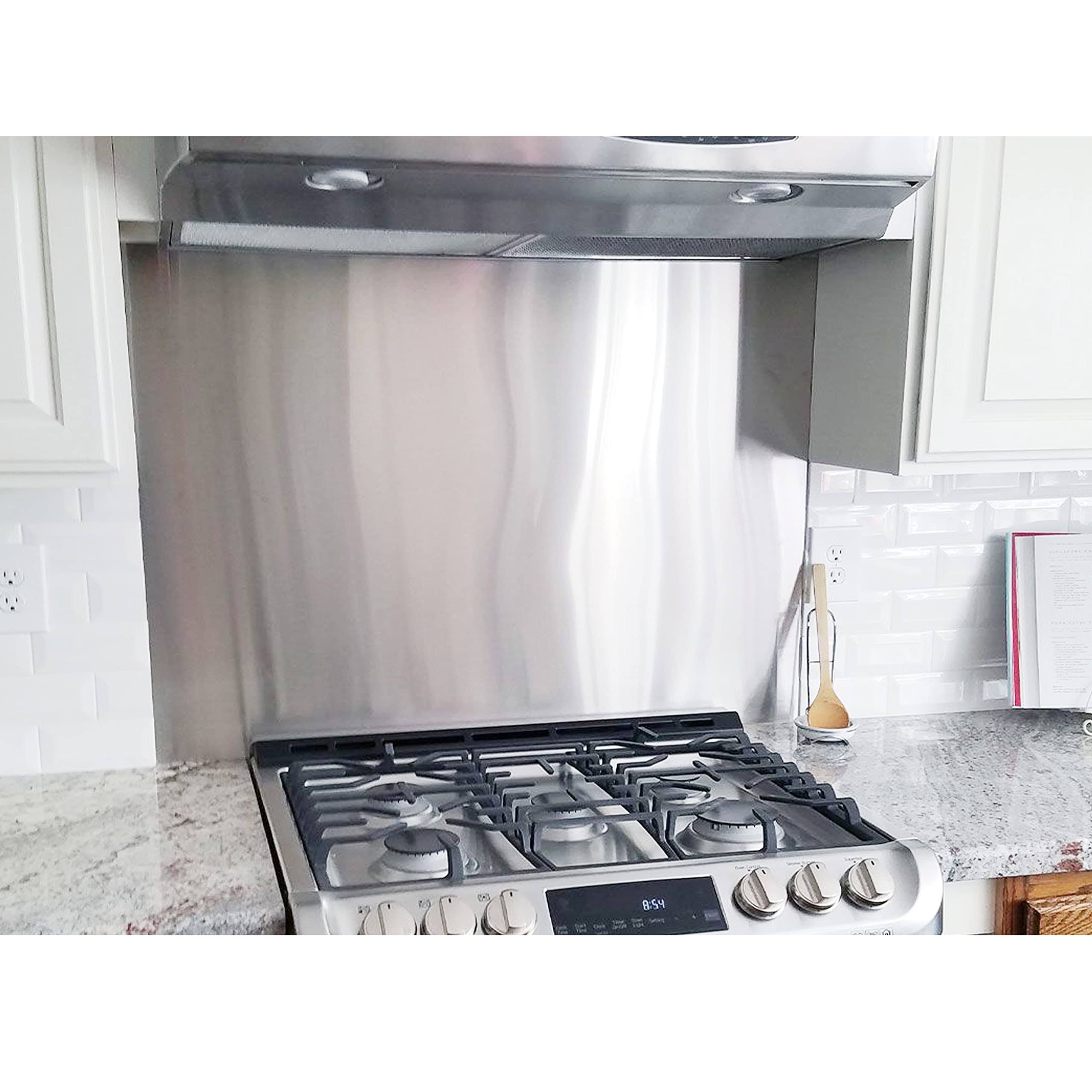 e4d16dfe8d73cdf1a58e5e598c2f9f5cf73fbf99b66506e909bb377b566cc67d.jpg Hqsgdmn 24" by 30" Stainless Steel Stove Backsplash Splatter Guard SP3604 Range Hood Backsplash Wall Shield Metal Panel, Ultra Flat Easy Clean and - Image 1