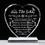 QIANRUNA 75th Birthday Gifts for Women Men, Laser Glass Heart 75th Birthday Decorations Ideas, Happy Birthday Gifts for 75 Year Old Men Women