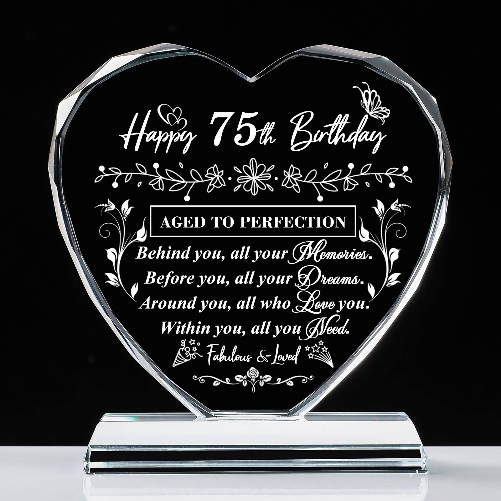 e509500d9c66140983ded13f5e6e582f7079b895892416f2f0bb640a6466a74a.jpg QIANRUNA 75th Birthday Gifts for Women Men, Laser Glass Heart 75th Birthday Decorations Ideas, Happy Birthday Gifts for 75 Year Old Men Women - Image 1