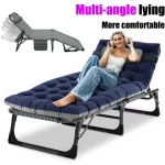 Docred 5-Fold Camping Cot for Adults & Kids, Adjustable 4 Fold Reclining Folding Lounge Chairs, 2-Sided Mattress with Pillow, Portable Intdoor Folding Sleeping Cots Bed