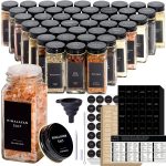 Laramaid 4oz 48Pack Glass Jars with 459 Minimalist Black Vinyl Spice Labels, Shaker Lids Dispenser with Airtight Black Metal Caps, White Pen,