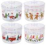 Decorative Christmas Holiday Themed Plastic Containers Jars with Stackable Lids for Cookies, Snacks, Candies, Treats Gnomes, Gingerbread Men, Snowmen,