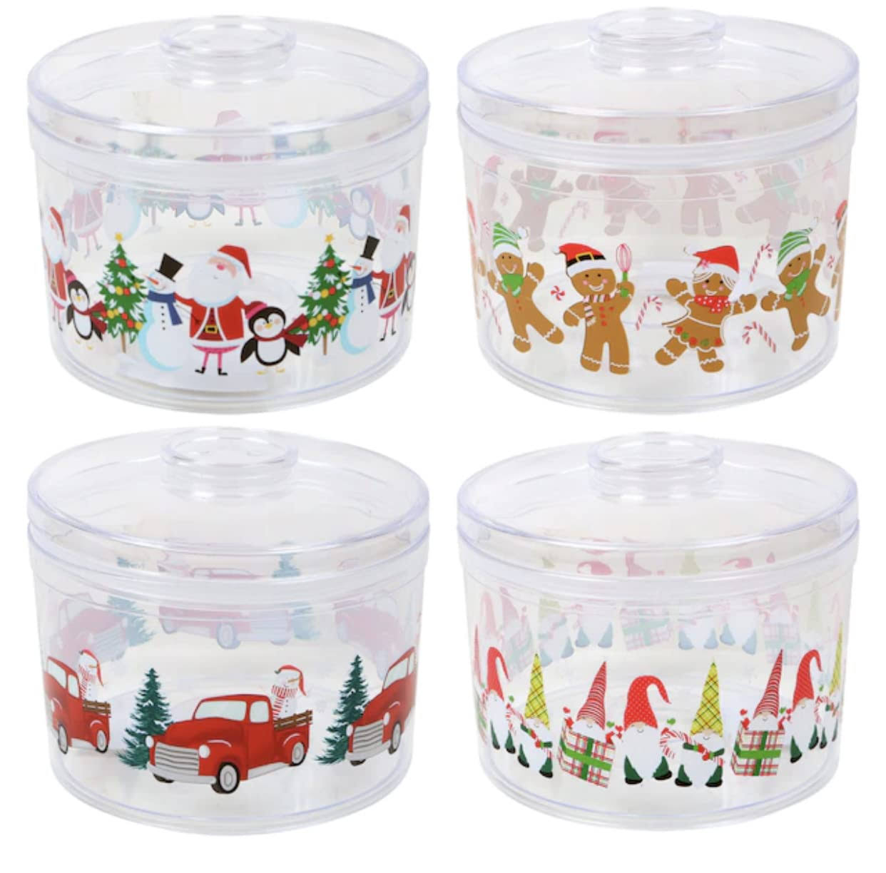 e52e7e7677cafa9bebb18cd44f7006f06615781b92080c6568f1b3dcf9d03ccf.jpg Decorative Christmas Holiday Themed Plastic Containers Jars with Stackable Lids for Cookies, Snacks, Candies, Treats Gnomes, Gingerbread Men, Snowmen, - Image 1