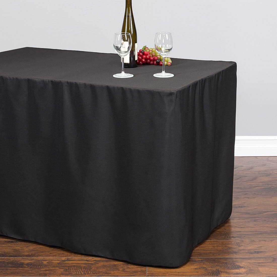e55c0df3044380cd12b0aebf418856e1cbea282bed3016238889c0673d73491a.jpg Linentablecloth 6 ft. Fitted Polyester Tablecloth Black - Image 1