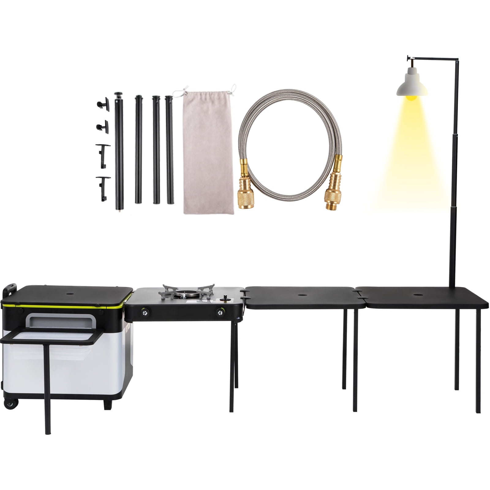 e55dcd24713b175ec6ec573e8ec682788923a368a3b76b2d16c4d1a0ae8c061d.jpg Outdoor Mobile Kitchen. Portable Multifunctional Camping Kitchen station. All in One Integrated Folding Cooking Box with Windproof Stove. Folding Tables Storage Organizer for Beach BBQ Picnic - Image 1