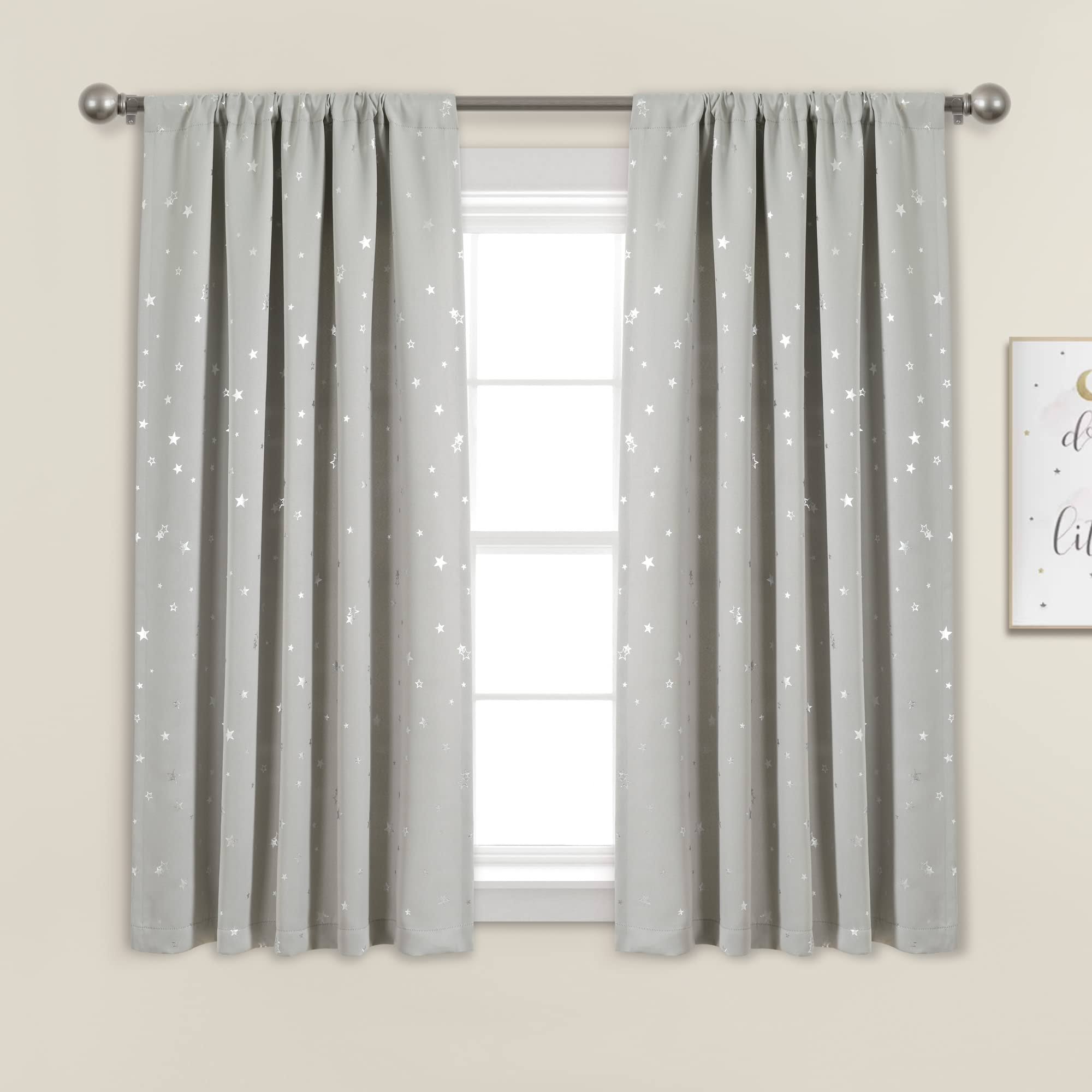 e5789d705493f565bc3841884e0db449192334776b1693aed5c4ba58598fae3f.jpg Lush Decor Star Blackout Window Curtain Panels Light Gray 52x63 Set - Image 1