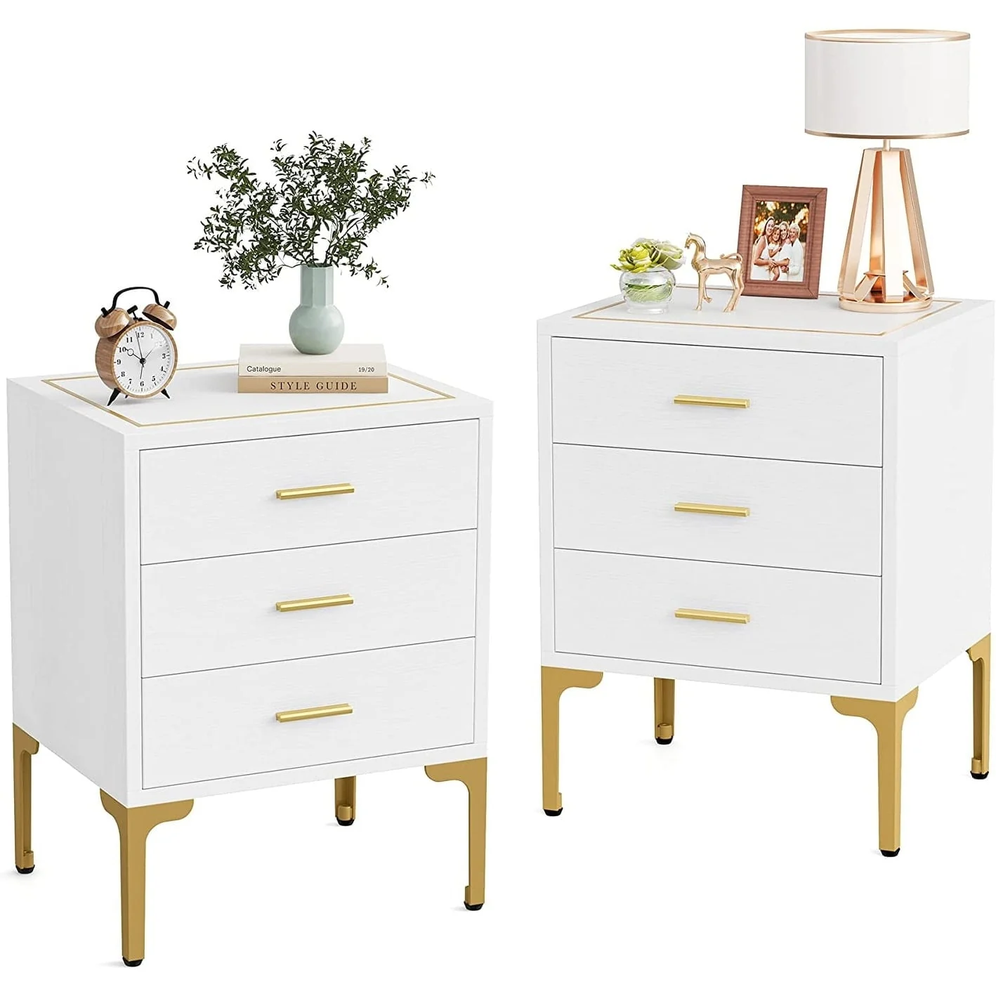 e58b31151b4392512bc8a9af9f45c1db74f8c4de6b3e89cfcc30f3d04e06f5ca.webp White Gold Nightstand, Modern 3 Drawers Bed Side Table for Bedroom 2 Pcs - Image 1