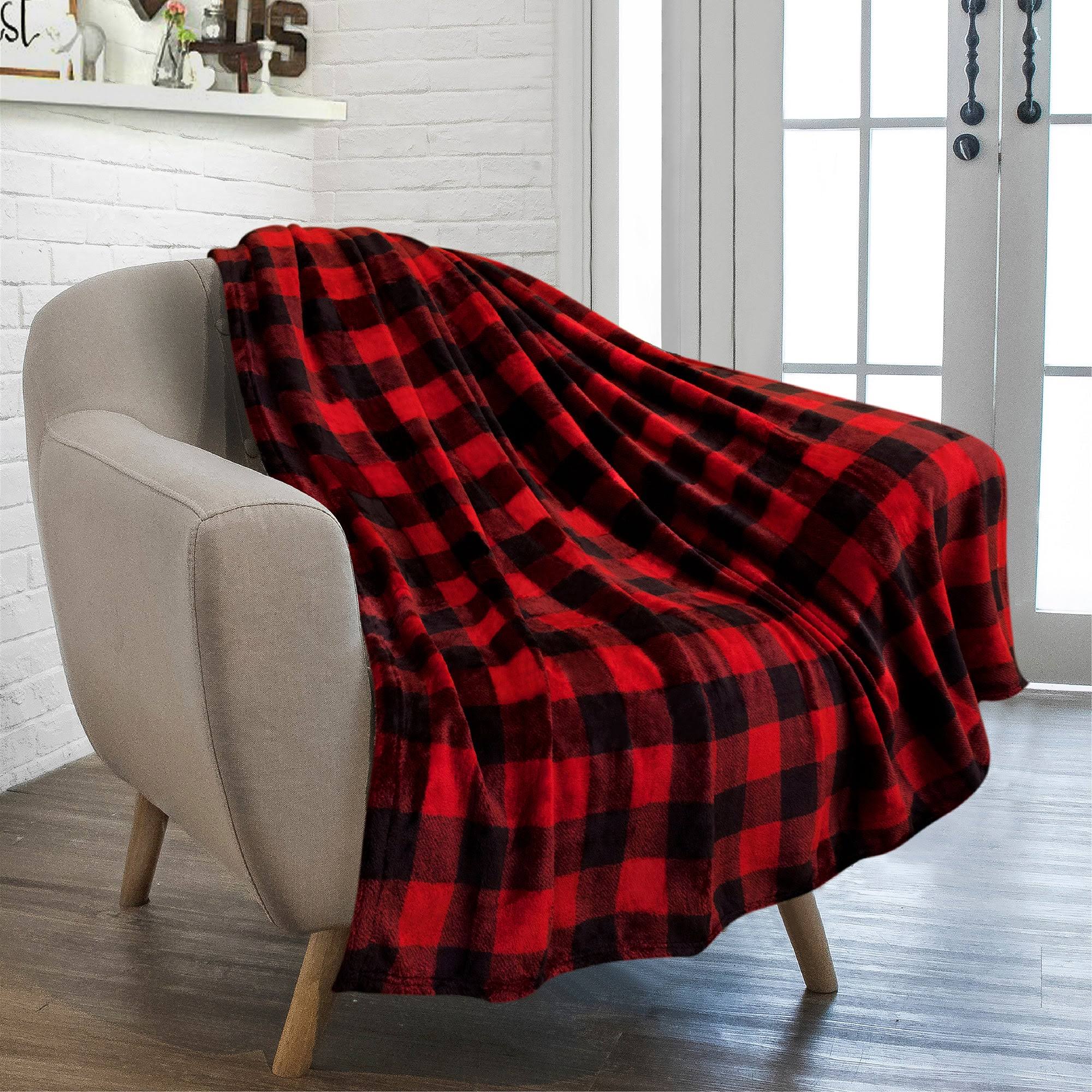 e58b551dbaa2c699541d35d0132c59f442686065a89b39da2831bec282839f1d.jpg PAVILIA Buffalo Plaid Throw Blanket for Sofa Couch | Soft Flannel Fleece Red - Image 1