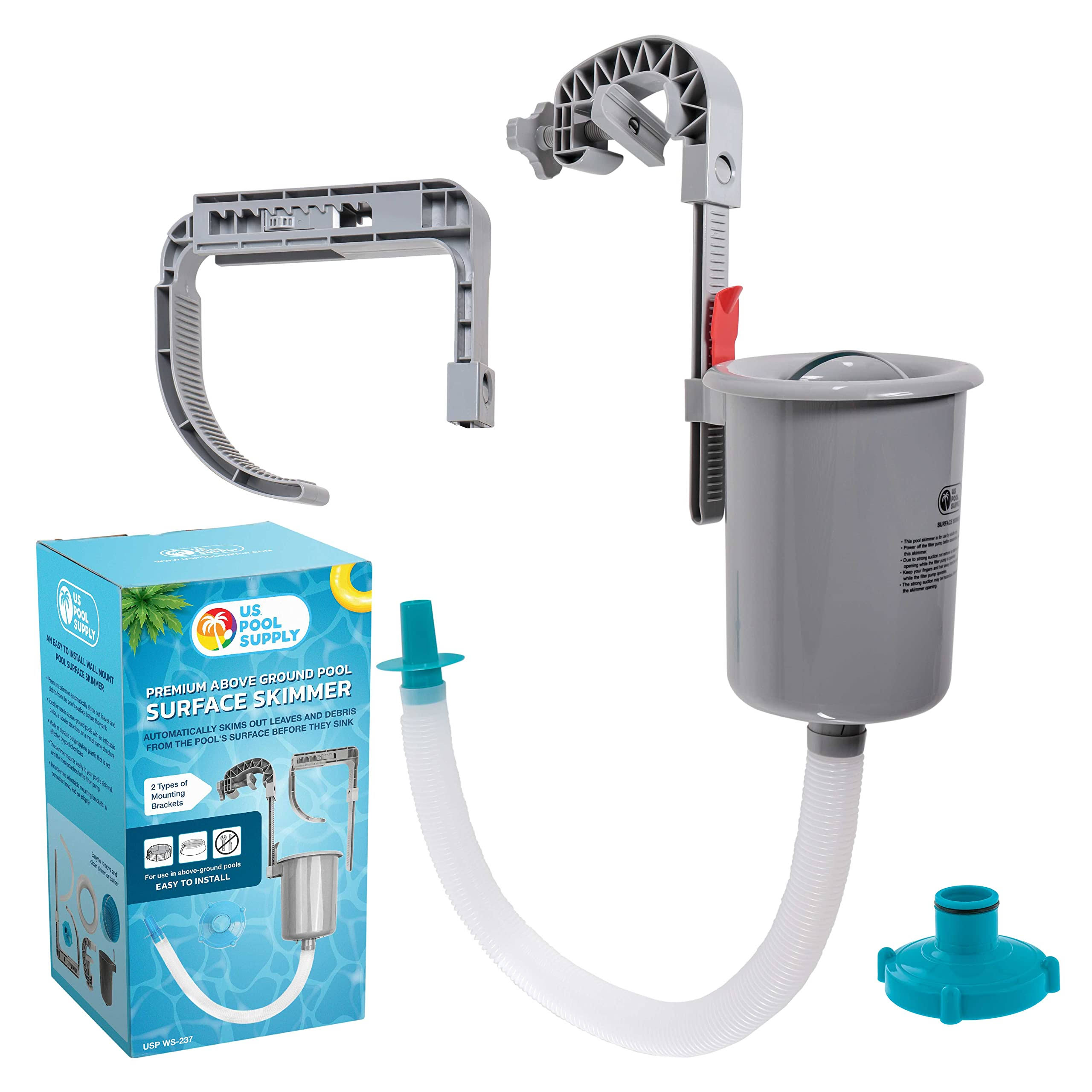 e5da0a77a8a81d38129ae7066b0abe5f0bcc38c6bc4f3eb86194ad1e11aa760f.jpg U.S. Pool Supply Premium Above Ground Pool Surface Skimmer, Wall Mount - Cleans Automatically, Attach to Inflatable Collars, Tubular & Metal Frame - Image 1