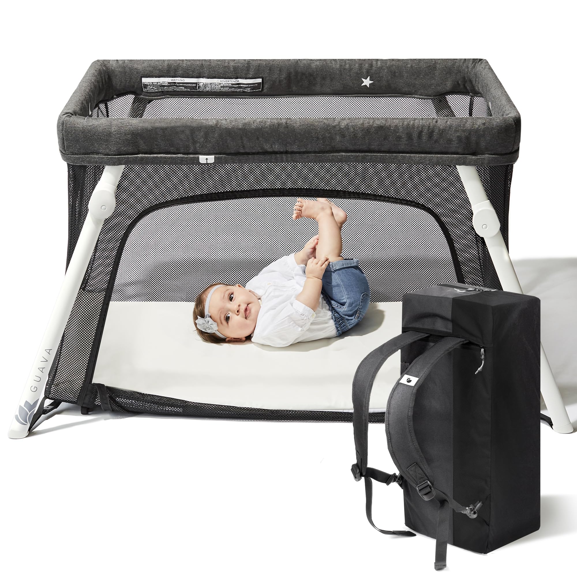 e5fe5230295a61dfc293d82e614236f2656b547f86861f905240f74985194c42.jpg Guava Lotus Travel Crib with Comfy Mattress for Babies & Toddlers - Image 1