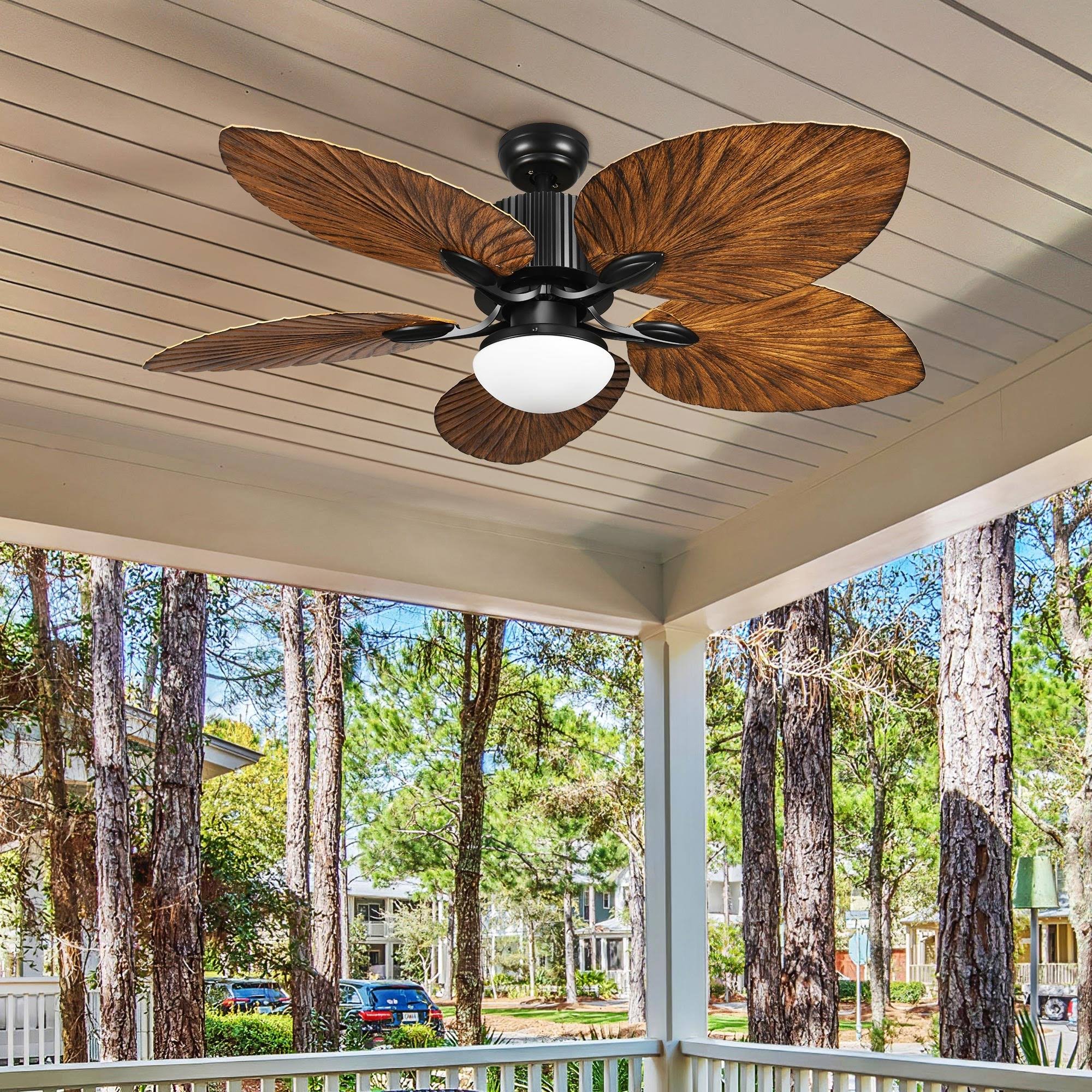 e5feb88259331b336176acc634cc822741cbf781c6c80902b68703f88f9afa40.jpg Wedealfu Inc 52 inch Moasis Palm Leaf Ceiling Fan LED Light Tropical Style with Remote Brown Blades - Image 1