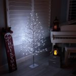 Alpine Bys144wt Silver Christmas Tree Decor with Cool White LED Lights