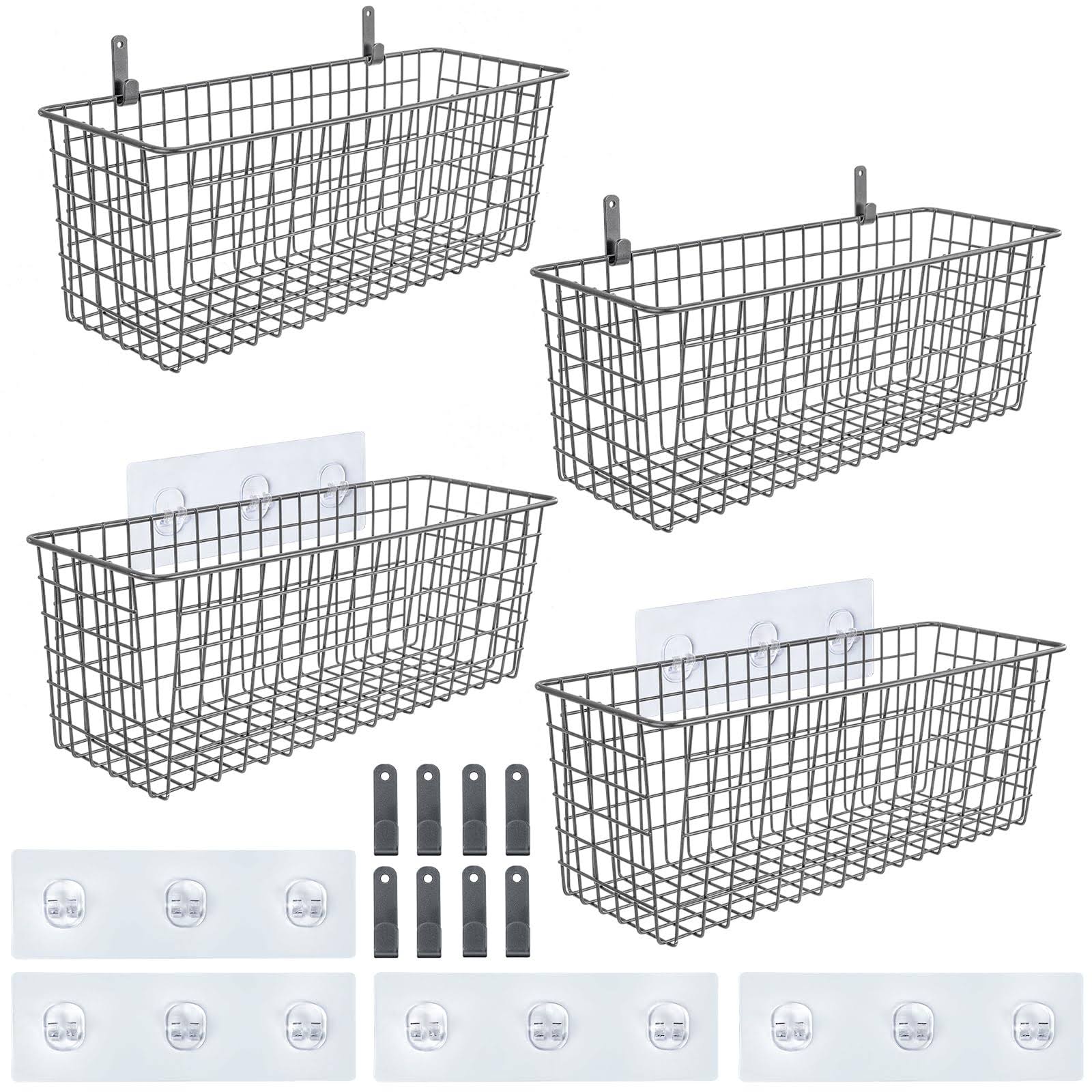 e60cff2943177ff8765083e24f0546b4c493a7a4e6c375996d316f16719c00c0.jpg Aozita 4 Set Extra Large Hanging Wall Basket for Storage, Wall Mount Sturdy Steel Wire Baskets, Metal Hang Cabinet Bin Wall Shelves, Rustic Farmhouse - Image 1
