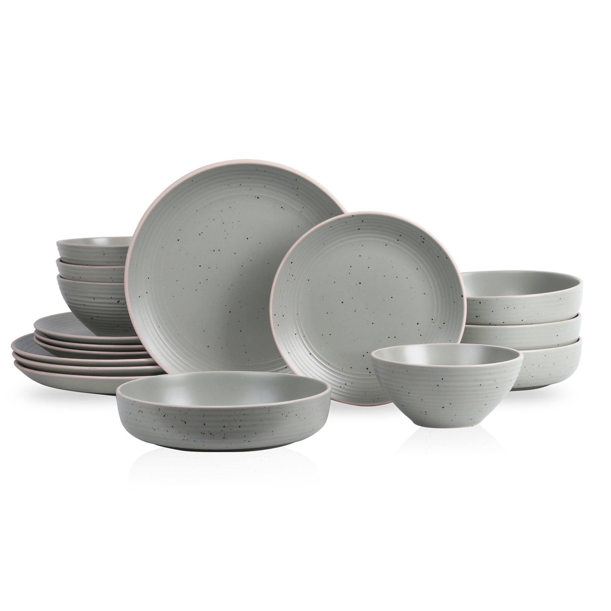 e620054189720de4375e7c2d0357ac3dafe9157e33496484ab95e1ffaacdf4e6.jpg Stone Lain Lauren 16-Piece Stoneware Dinnerware Set, Service for 4, Green - Image 1