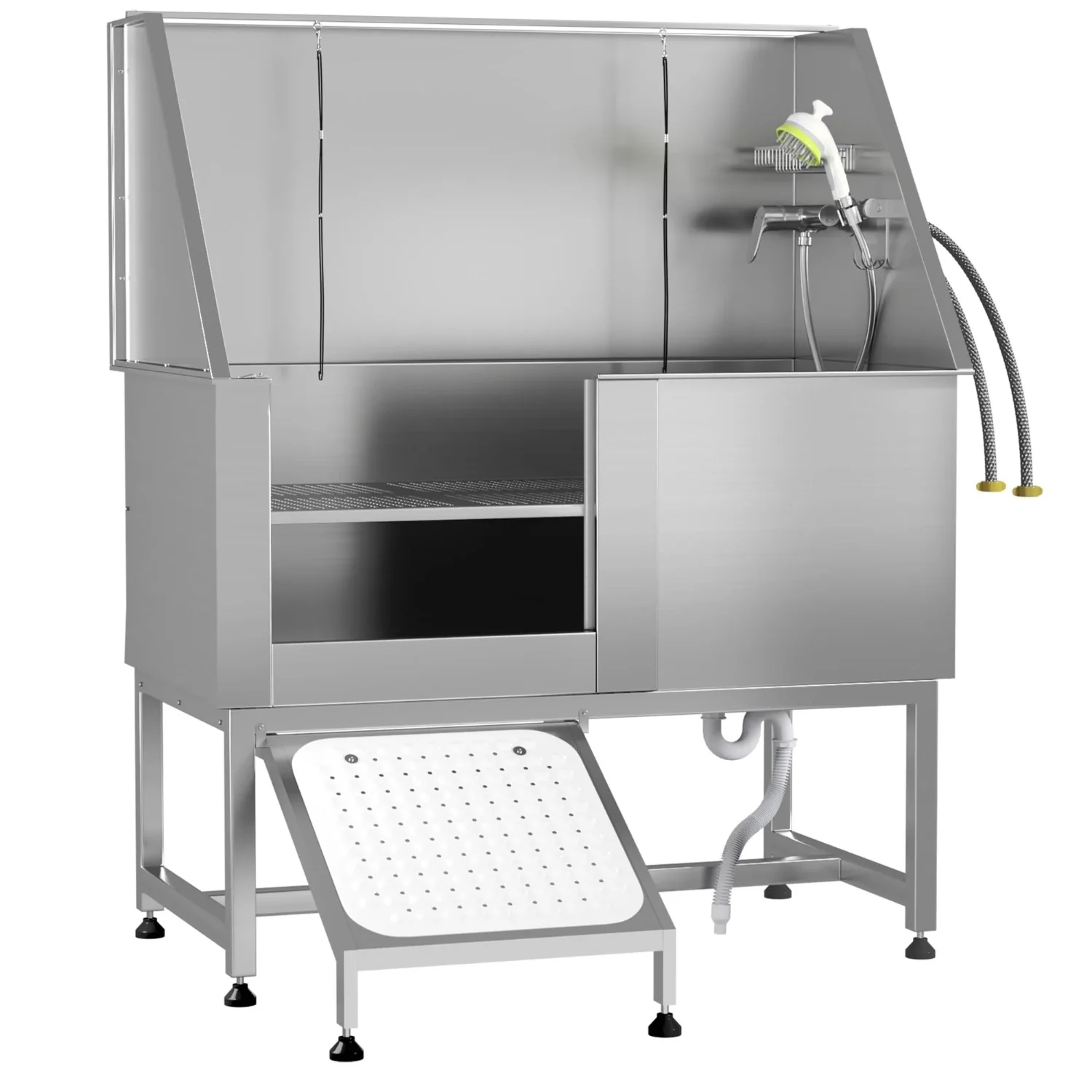 e6587898f862872fbe1ff5399485abfe01da31d5d57b4e5916eb79b7ba729064.webp AECOJOY 50'' Professional Stainless Steel Dog Washing Station, Height Adjustable Pet Grooming Dog Bathtub with Ramp - Image 1