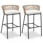 Tangkula Outdoor Bar Stools Set of 2/4 Bar Height Woven Rope Patio Chairs with Cushions and Backrests