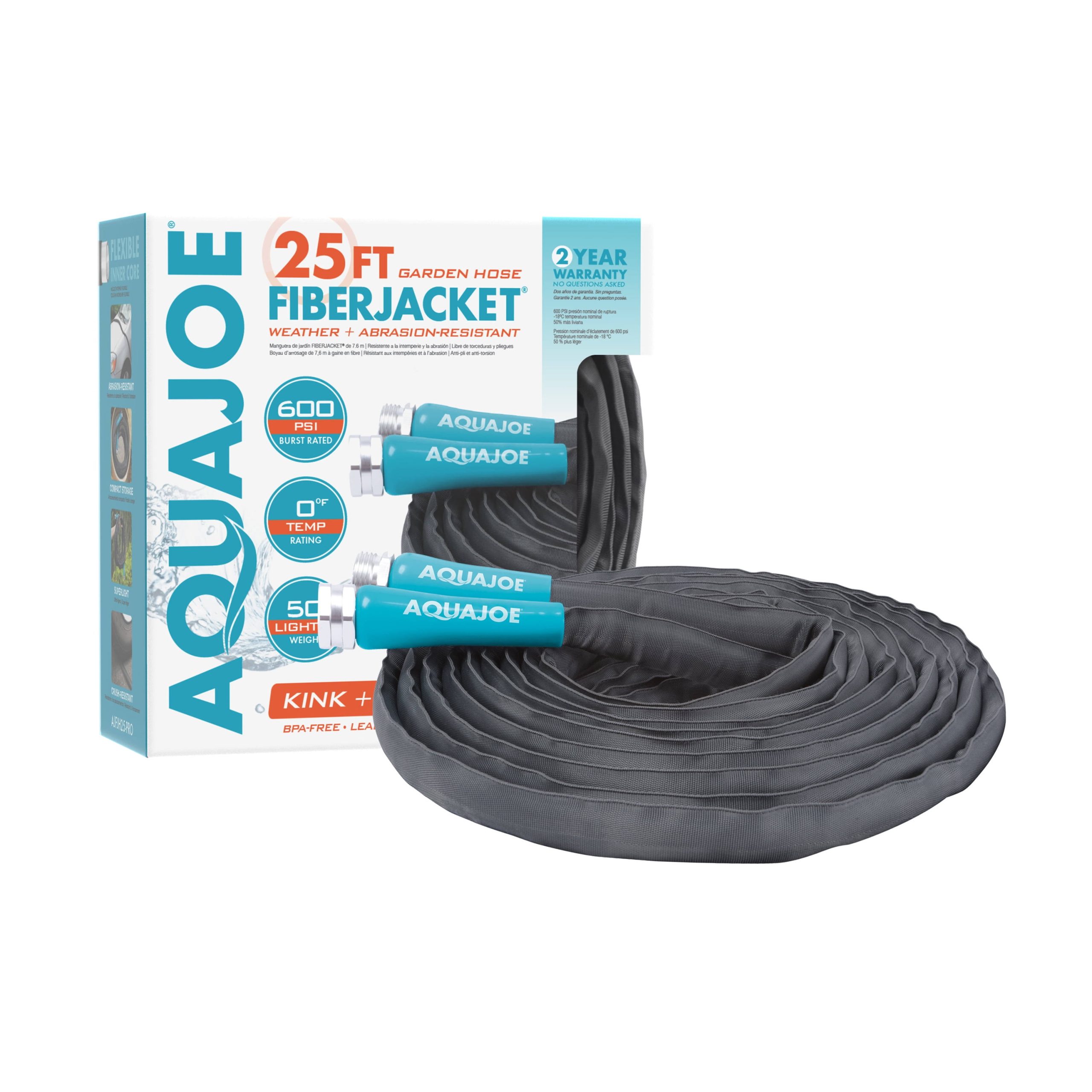 e6827c0414b014cc7108936f1b6443a0099a635720f19dde73646ac9e0c2ab22.jpg Aqua Joe AJFJH25-PRO Ultra Flexible Kink Free Fiberjacket Garden Hose - Image 1