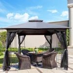 10 ft. x 10 ft. Grey Top Outdoor Patio Gazebo Canopy Tent with Ventilated Double Roof and Mosquito Net (Gazebo)