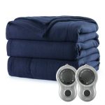 Sunbeam Heated Electric Blanket, Bedding, Queen, Fleece, Poseidon Blue