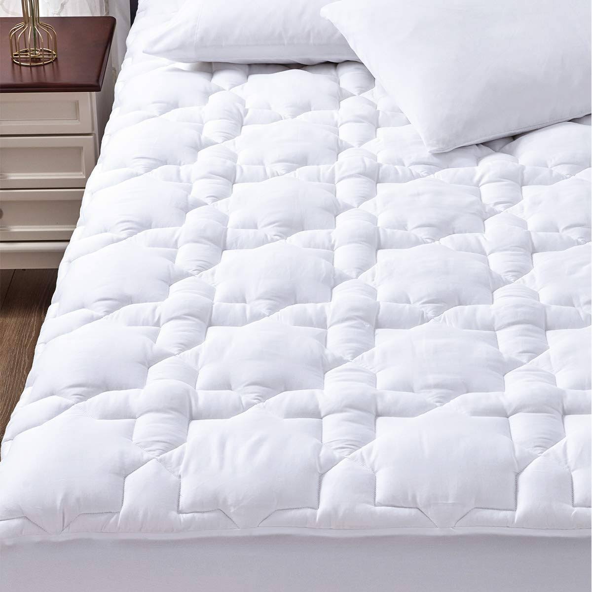 e6ccb94cc1e349a223a72c657ef9908dde00719e3c7872754c7b550cde2e69db.jpg CozyLux King Mattress Pad Deep Pocket Non Slip Cotton Mattress Topper Breathable and Soft Quilted Fitted Mattress Cover Up to 18" Thick Pillowtop - Image 1