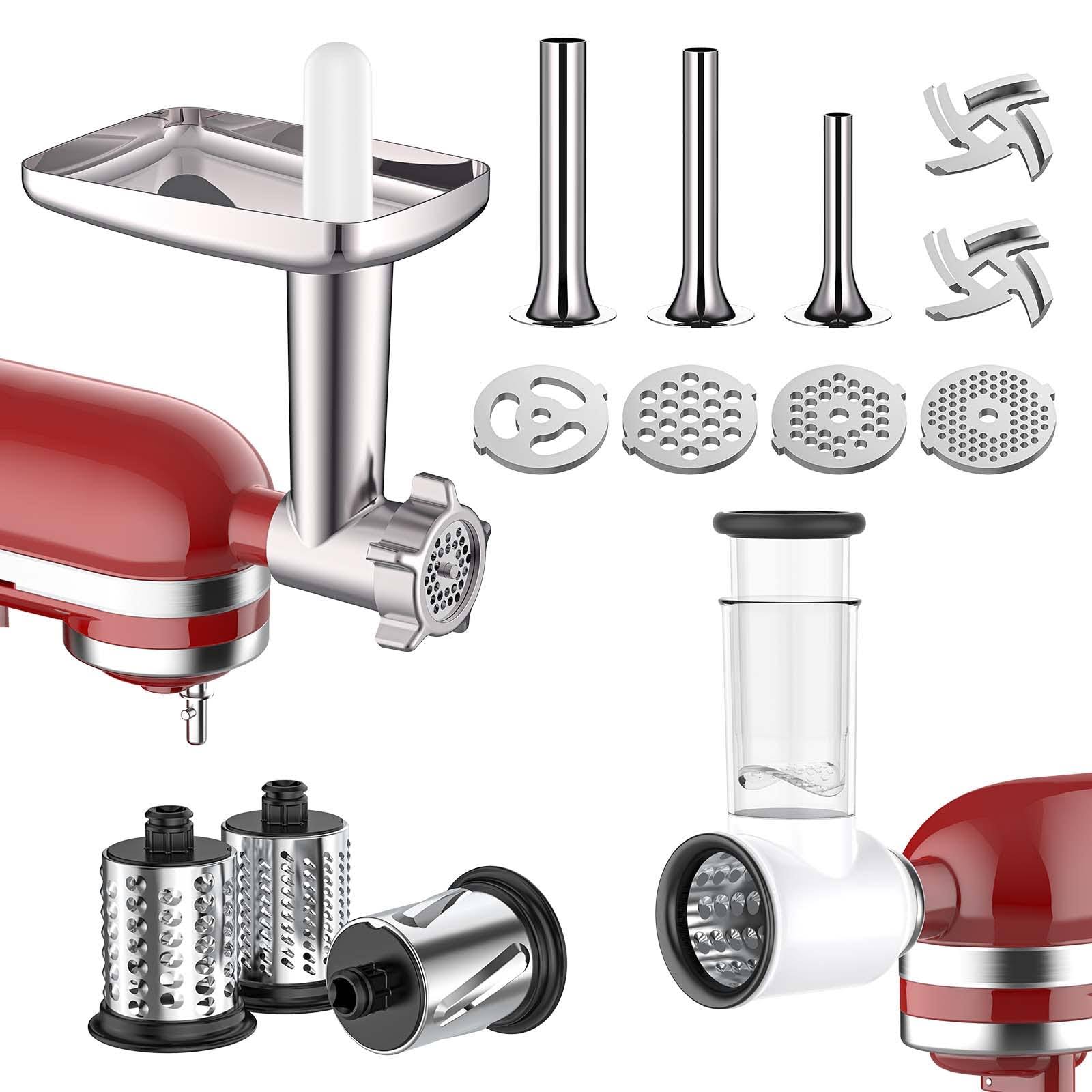 e6d1f82a98f17f2b6685cc6bf86ebad5bb2b244d63710bc5e1ed4e8ee021b2ba.jpg Cofun Meat Grinder & Slicer Shredder Attachments for KitchenAid Stand Mixer Meat Grinder with Sausage Stuffer Tubesand and Slicer Shredder Set for - Image 1