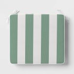 18"x20" Striped Outdoor Seat Cushion with Contrast Piping Green - Threshold Designed with Studio McGee