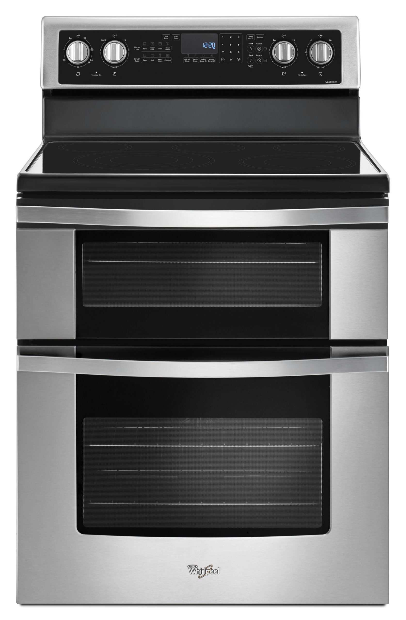 e746481ee92823a71182f672a73146cd0761f8b54f490560070fde9205042721.jpg Whirlpool WGE745C0FS 6.7 Cu. ft. Electric Double Oven Range with True Convection - Stainless Steel - Image 1