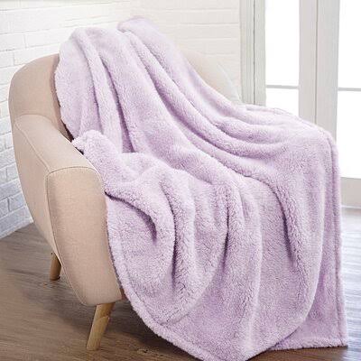 e74ea62e9438c612bae66daab9616144470956818814455f8a22d0c64492b530.jpg Pavilia Plush Sherpa Throw Blanket for Couch Sofa, Solid Lavender - Image 1
