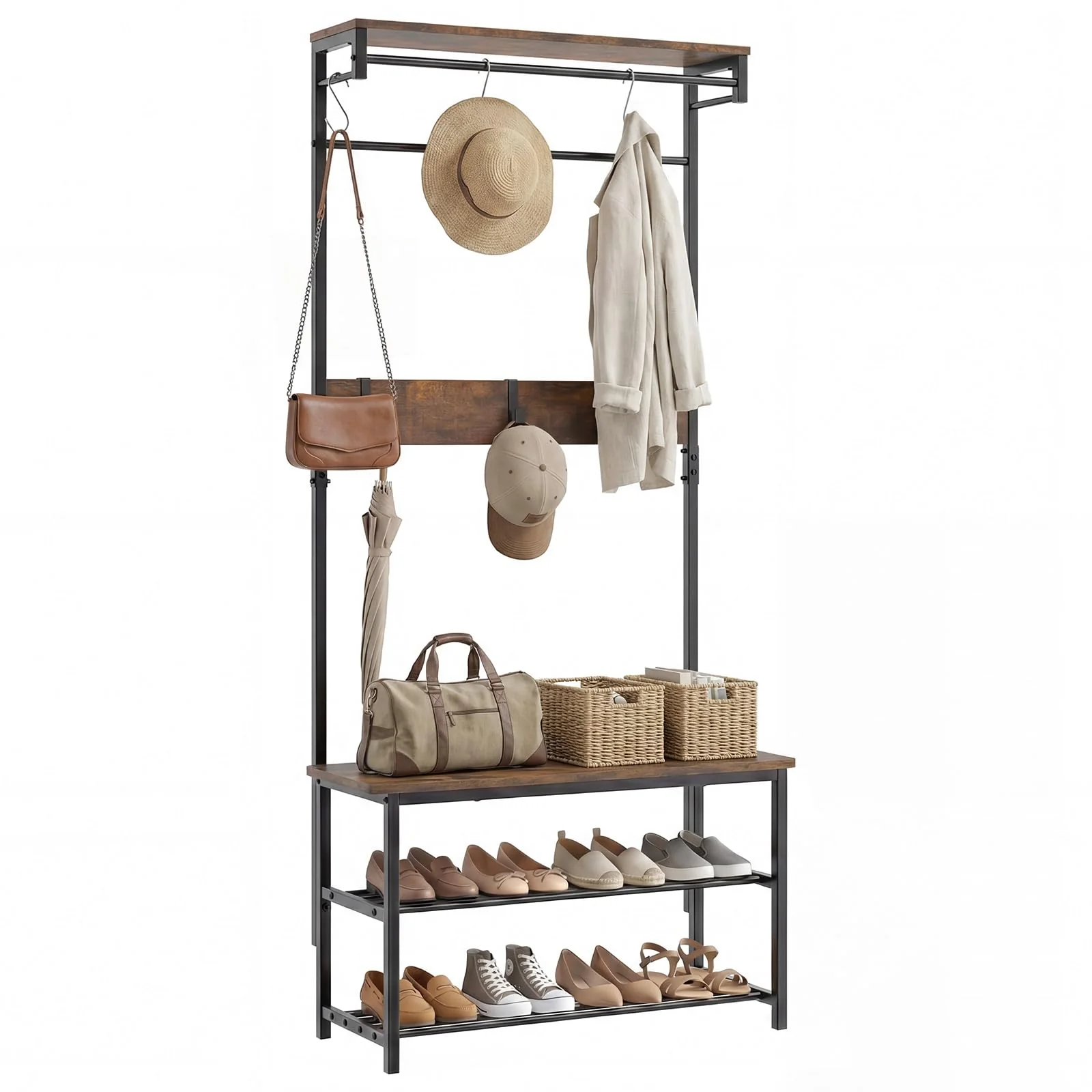 e76dac2a9cbe1394a751ad5341eb188420f0b007fbcbc4512b68c4189bb0cc80.webp Tangkula Hall Tree with Bench and Shoe Storage - Image 1
