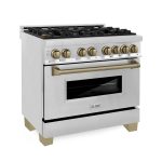 ZLINE Autograph Edition 36" 4.6 Cu. ft. Dual Fuel Range with GAS Stove and Electric Oven in Stainless Steel with Accents (RAZ-36) Champagne Bronze