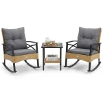 Tangkula 3 Pieces Outdoor Rocking Chairs Set for Garden