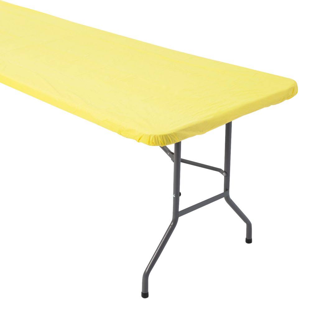 e7c85420505b253de29e2f2b5b264546a26628231e515f6f465134624c1ef842.jpg 6 ft Yellow Fitted Rectangle Plastic Tablecloth - Image 1