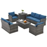 AECOJOY 7 PCS Outdoor Patio Furniture Sets with 2 Storage Boxes, Dark Blue