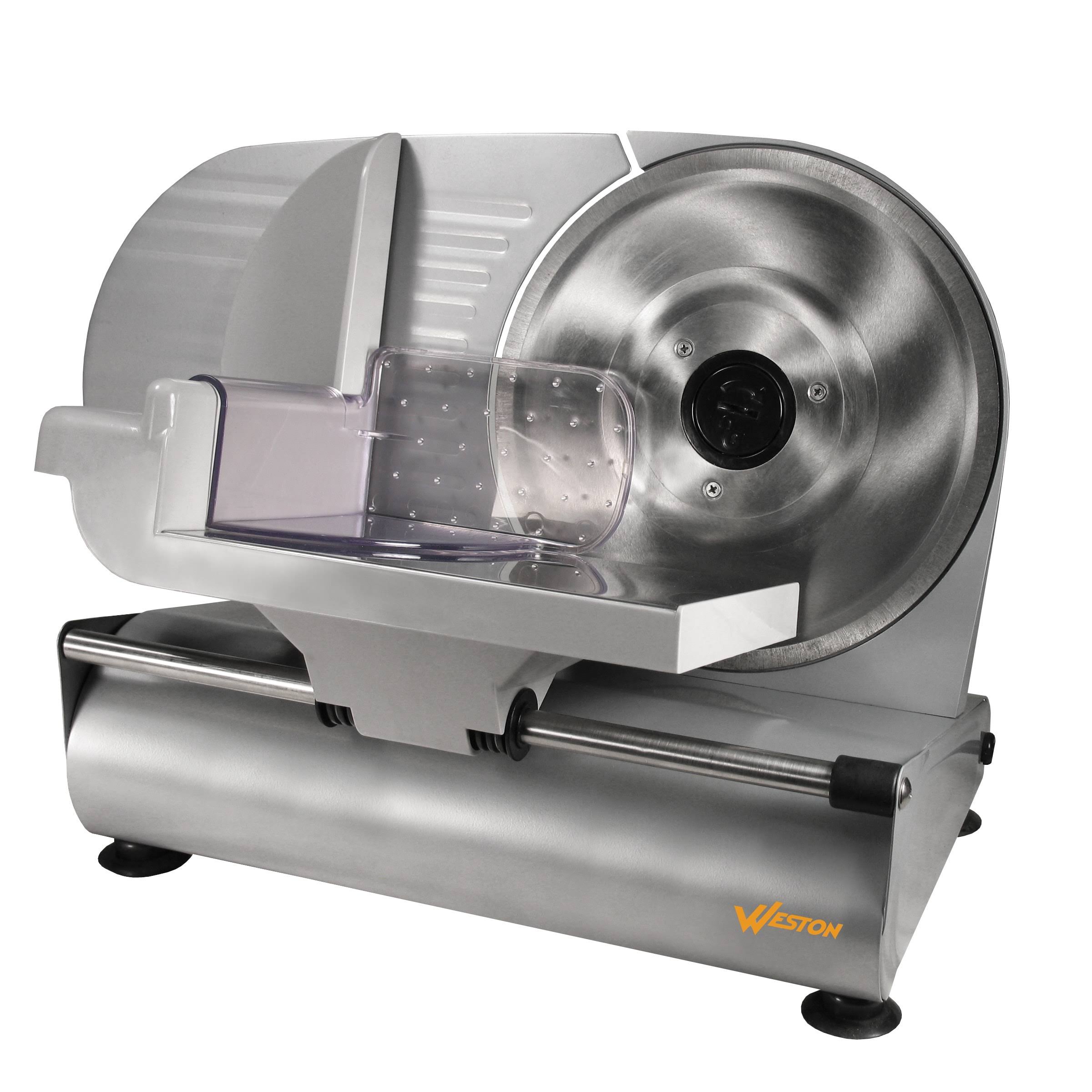 e7de584b0fc1b29a8df74c23cc556b6773905faf7e4a222fc3388736ee062e4d.jpg Weston Electric Corded Home Meat and Vegetable Slicer, Silver, 9" - Image 1