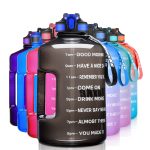 SLUXKE 1 Gallon Water Bottle with Time Marker BPA Free Motivational, 128oz Leak Proof Water Bottle Jug with Handle and Straw, One Click Open Sports