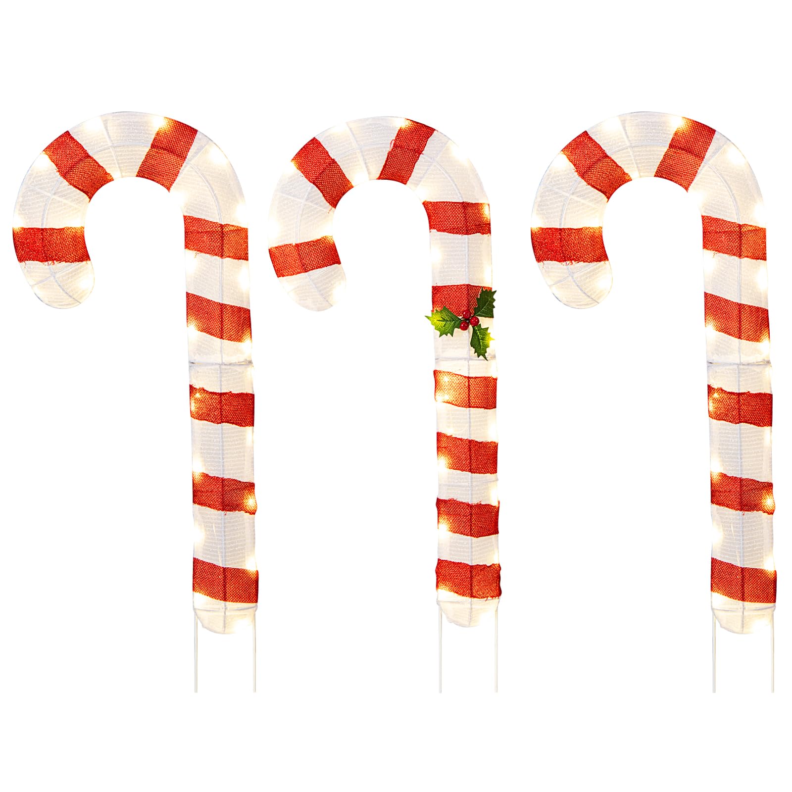 e844edc1fec528814b62a376d8c9b0aae489d40497fc694af6a085dbdb683626.jpg Tangkula 3 Pieces Christmas Lighted Outdoor Candy Canes, 31.5” Pre-Lit Xmas Yard Signs with 75 LED Lights - Image 1