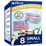 Hibag 8 Small Vacuum Storage Bags for Clothes, Travel Space Saver Bags, Hand-Pump Included, Clear (8-Small)