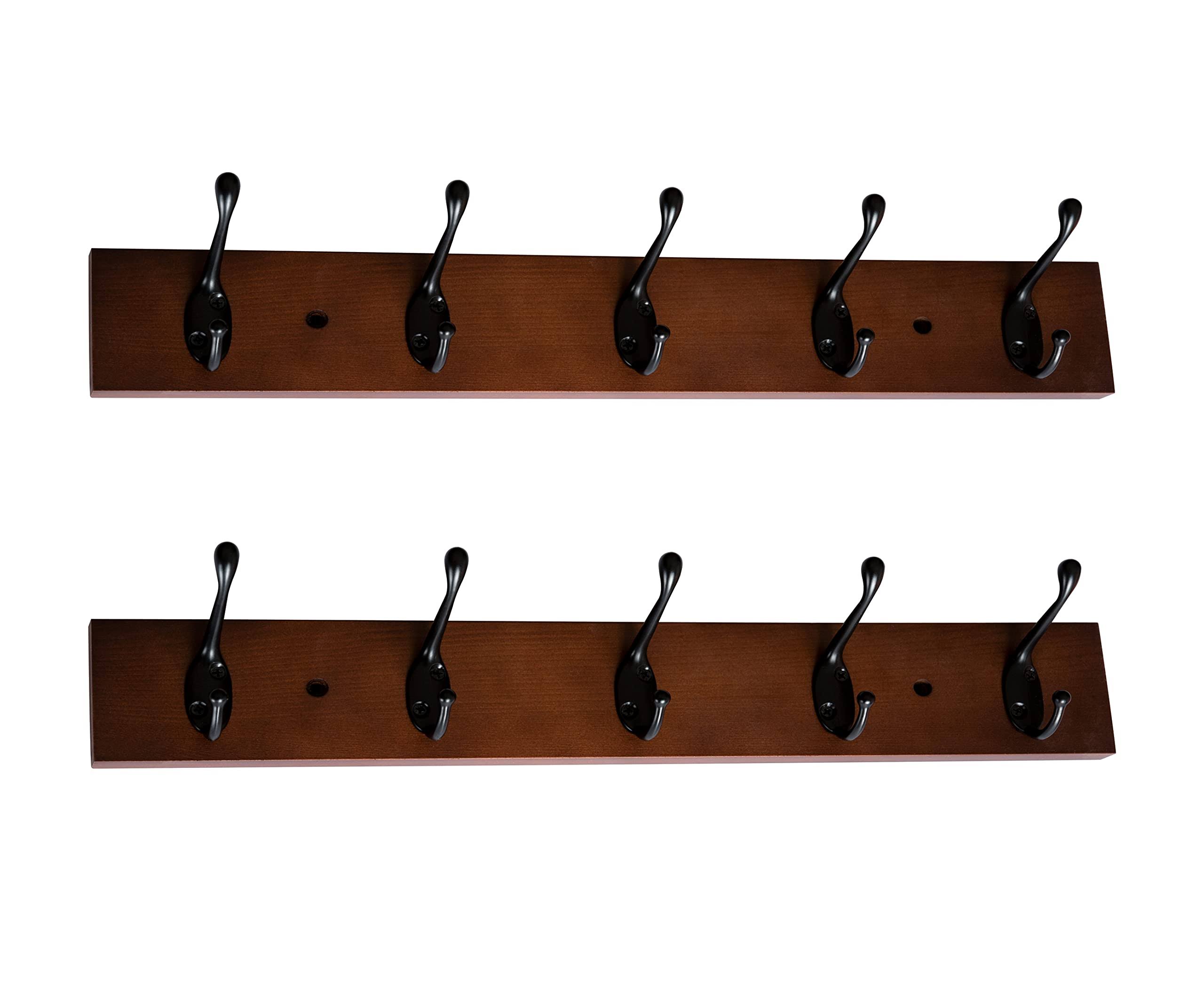 e8c3780df4d716c43150f0da21493cc30a35a776e0ed7e6b4e3b0f52643b6039.jpg ROOREVO Wall Mount Coat Rack Coat Hooks, Wall Hat Hanger,Walnut,2 Pack - Image 1