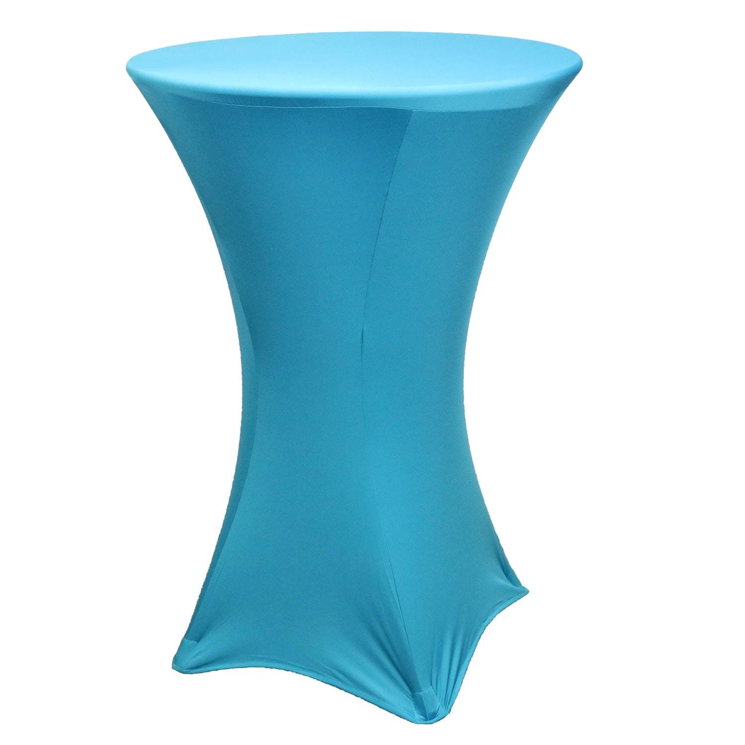 e8d463ba851078223215cc2b084f8343e20f970f00e8b2e8b88aacf2d57c5ebb.jpg Spandex Fitted Stretch Table Cover for 30'' Cocktail Table - Turquoise - Image 1
