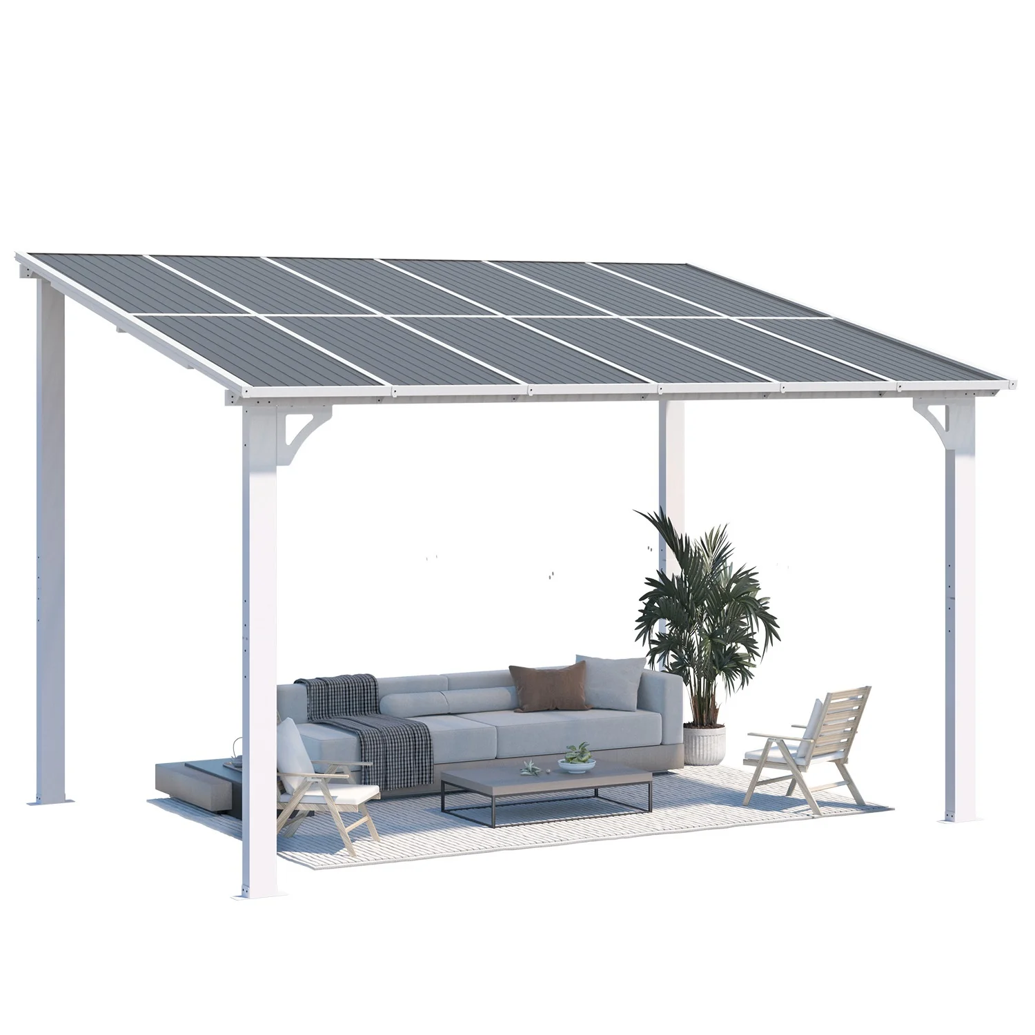 e8e95751d5abf3433182cc0f98141a8acfde3677fe79967020e2d3b25a2c43b8.webp AECOJOY 12'x8' Wall Mounted Gazebos Pergola, White - Image 1