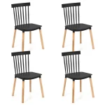 Set of 4 Windsor Dining Chairs, Modern Armless Side Kitchen Chairs with Spindle Back, Curved Seat & Solid Wood Legs for Living Room, Restaurant