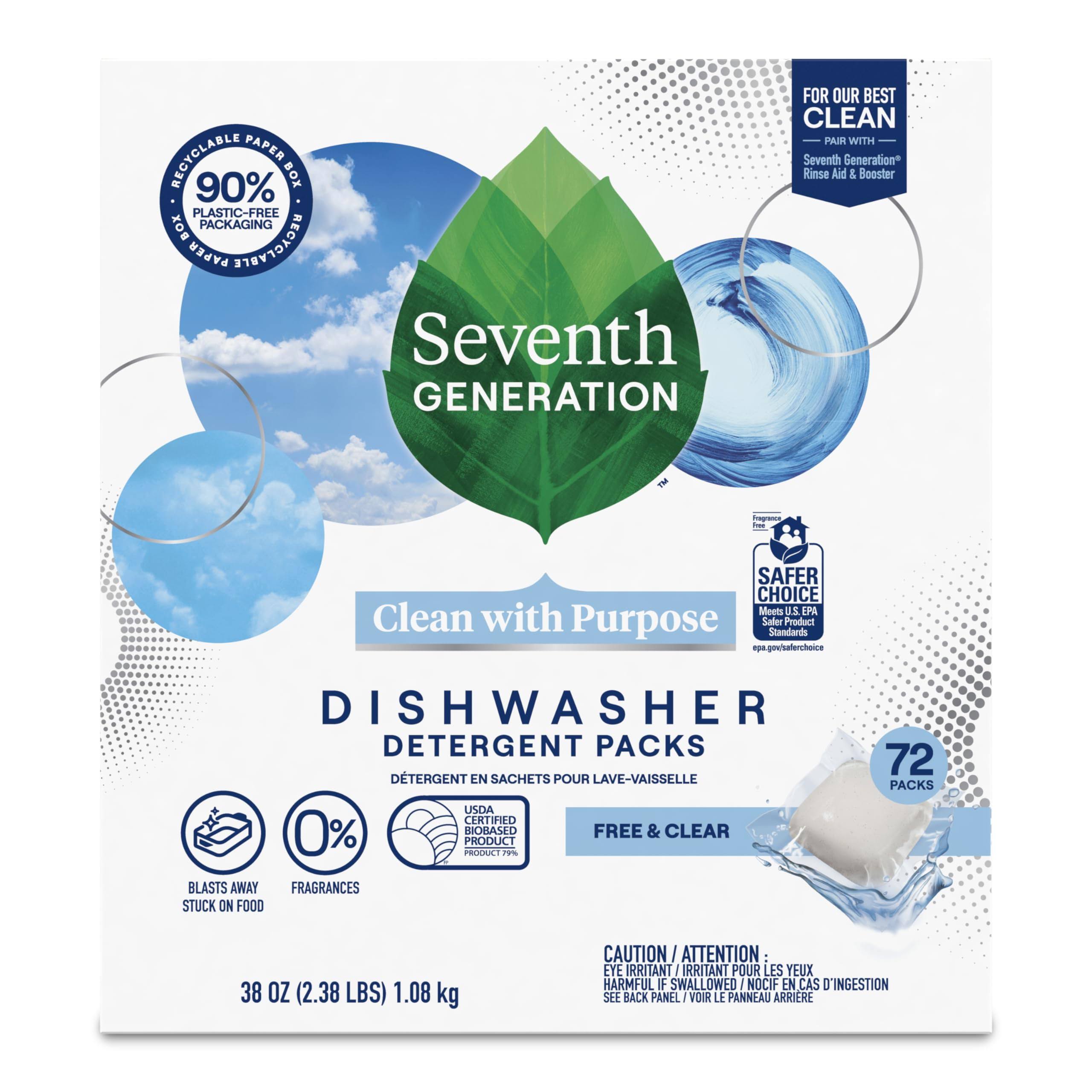 e92ee9c552ff6e7113c642539aa937d3081a0f7204840930882d5be7c9044358.jpg Seventh Generation Dishwasher Detergent Packs for Sparkling Dishes Free & Clear Dishwasher Tabs (72 Count) - Image 1