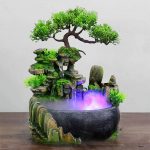 11" Desktop Waterfall Bonsai Mini Rock Fountain w/LED Lights & Atomizer, Small Artificial Bonsai Tabletop Decor Fountain Rockery, Desktop Fountain